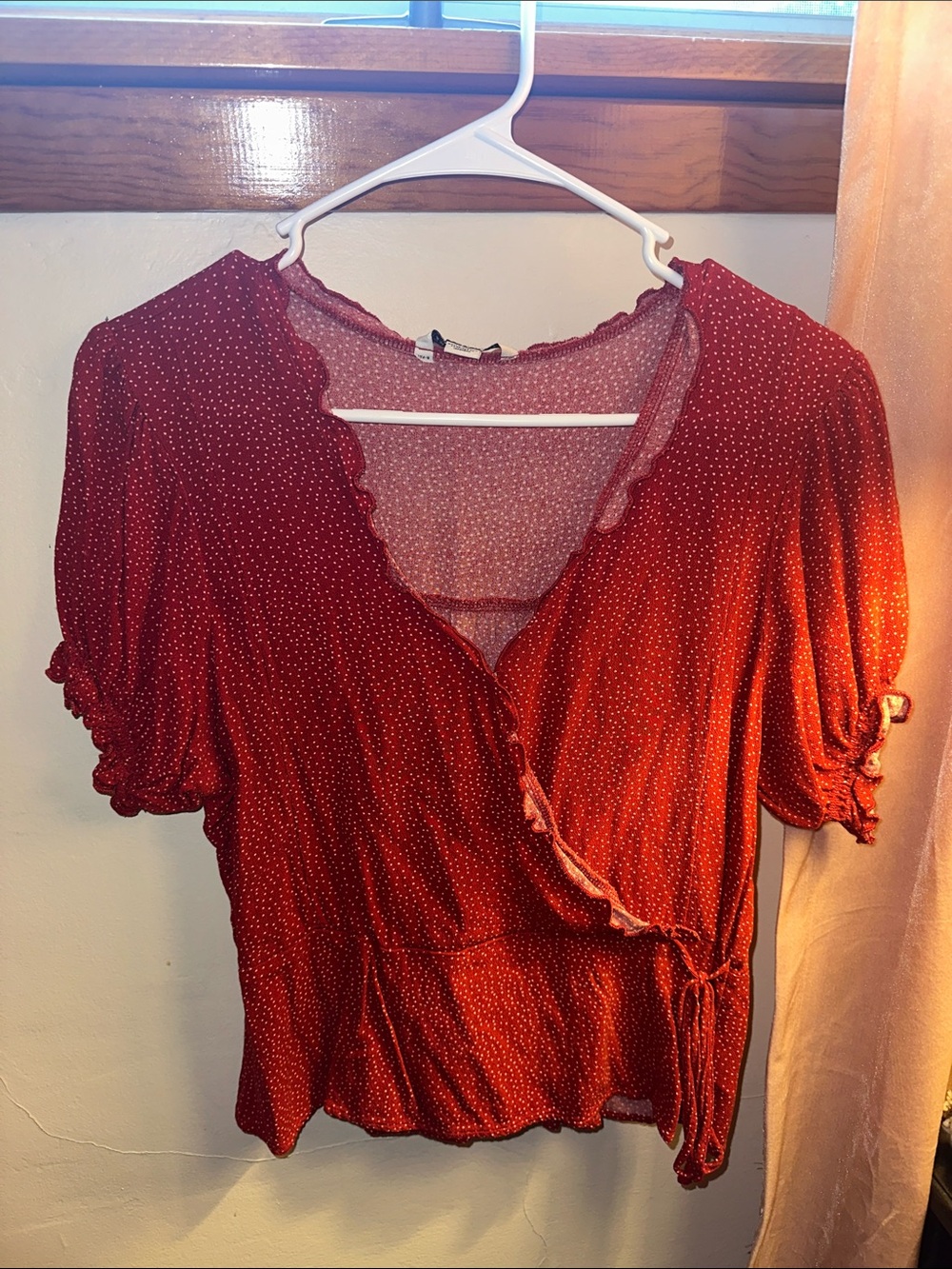 American Eagle Outfitters Red Dot Wrap Blouse